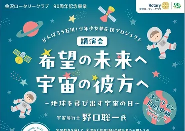 11/16］がんばろう石川！少年少女夢応援プロジェクト講演会゛希望の未来へ 宇宙の彼方へ～地球を飛び出す宇宙の日～゛（金沢） 