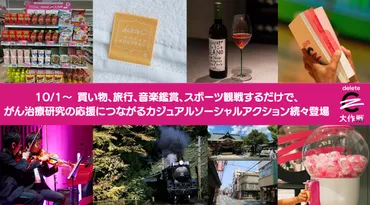 deleteC大作戦2023】 10/1~買い物、旅行、音楽鑑賞、スポーツ観戦するだけで、がん治療研究の応援につながるカジュアルソーシャルアクション続々登場