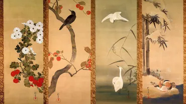 酒井抱一 / 十二ヶ月花鳥図貼付屏風 九〜十二月 