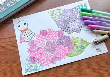 ゼンタングル】ZIAでアジサイとてるてる坊主 